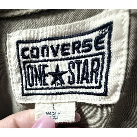 Converse One Star Mens Long Sleeve Button Up Shirt Khaki Utility Pockets Size L - Picture 5 of 8